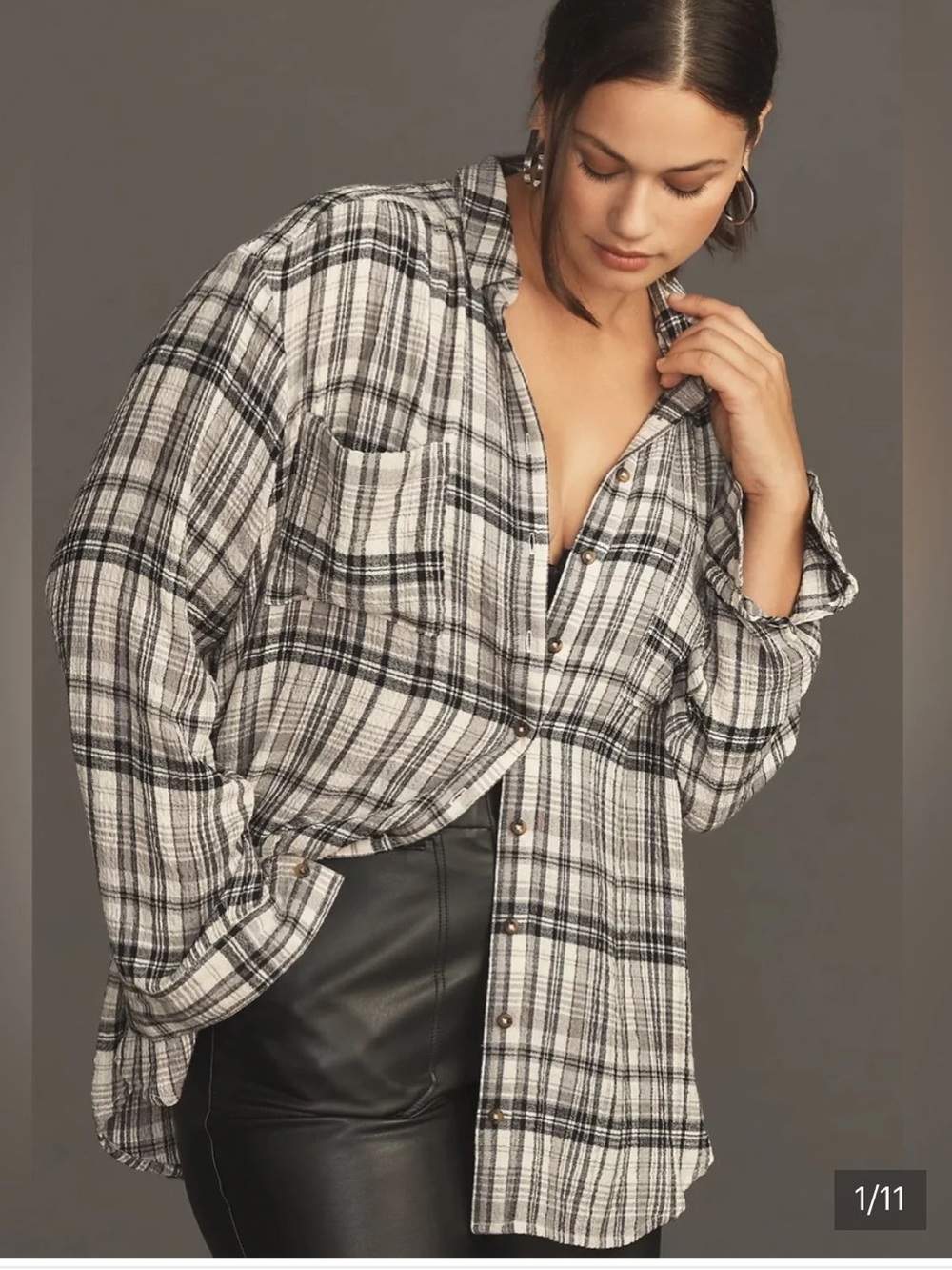 Anthropologie Pilcro Black and White Plaid Button-Down Shirt